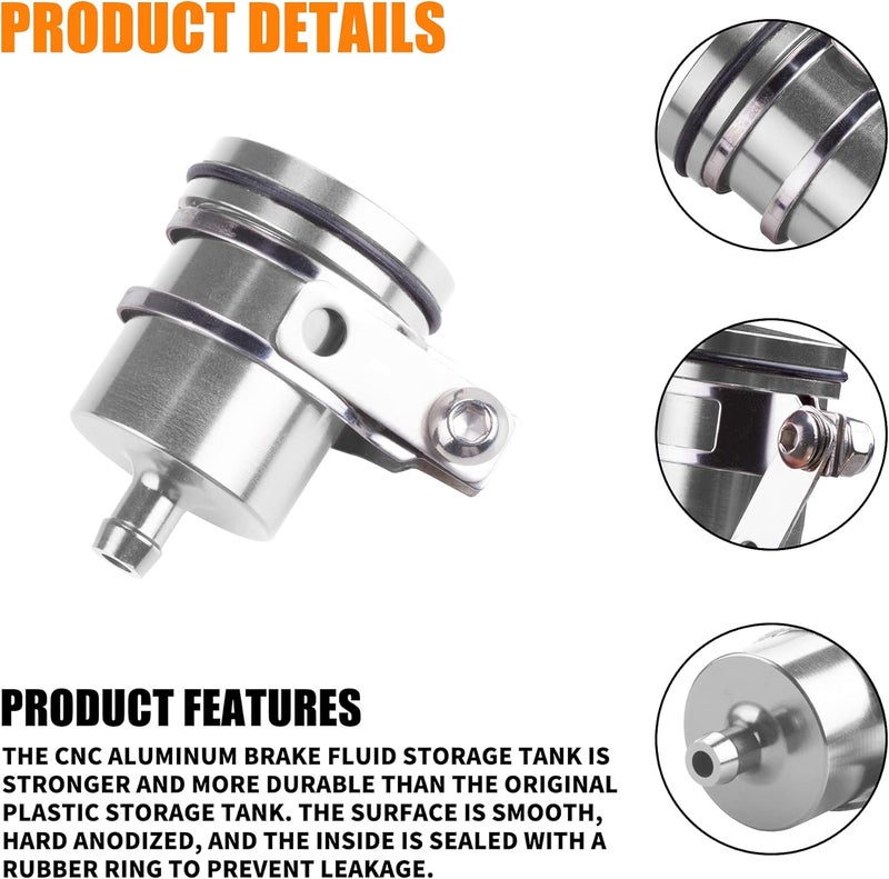 MRELC Universal Motorcycle Aluminum Brake Fluid Reservoir Oil Cup Fit For Yamaha Kawasaki Honda Suzuki BMW and more (Silver) - Image 3